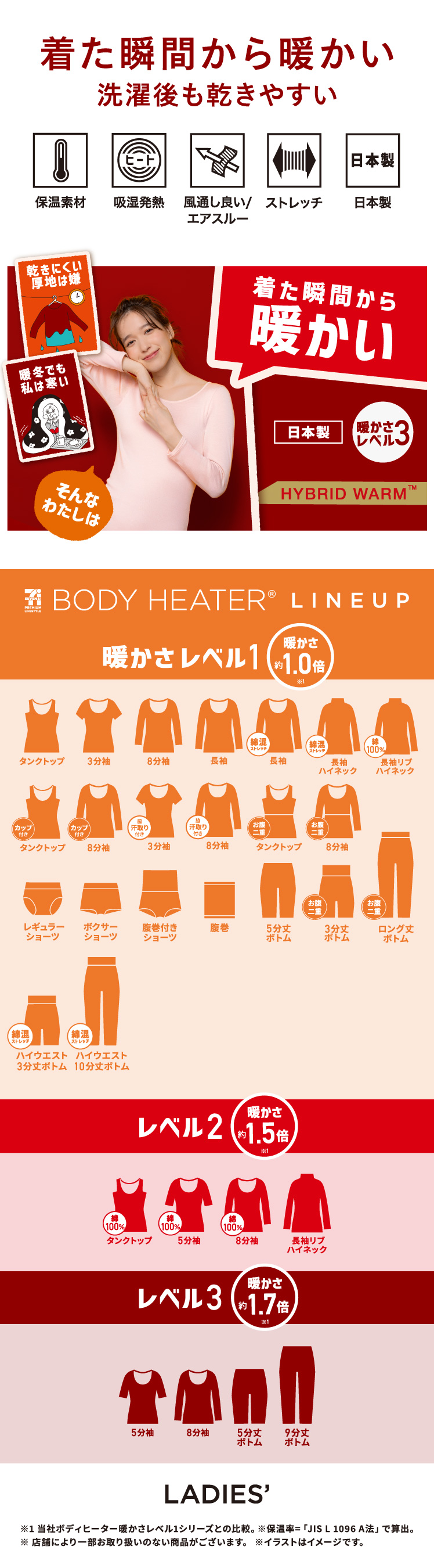 ボディヒーター レディースインナー 厚地
