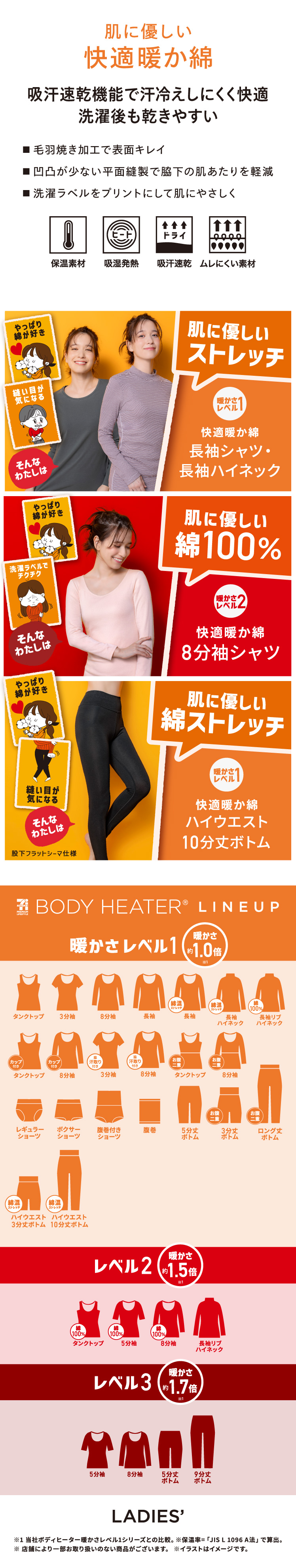 ボディヒーター レディースインナー コットン