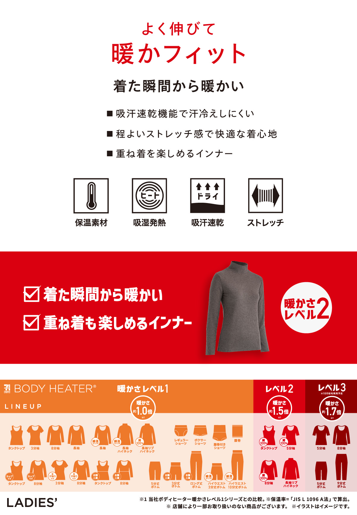 ボディヒーター レディースインナー リブ