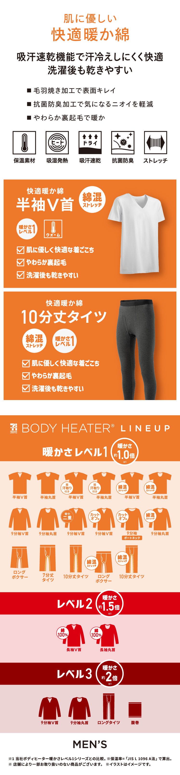 ボディヒーター メンズインナー 綿混